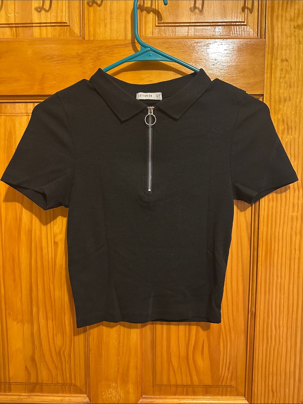 Cotton On Black Crop Polo Top with Zip